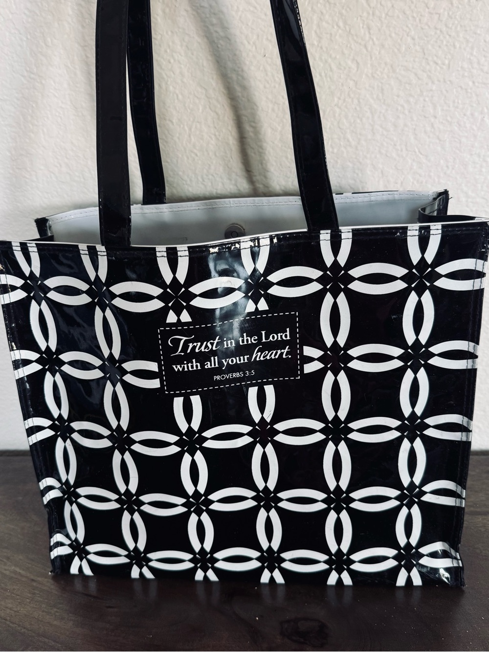 Proverbs Black White Geometric Print Tote Bag Bible Verse